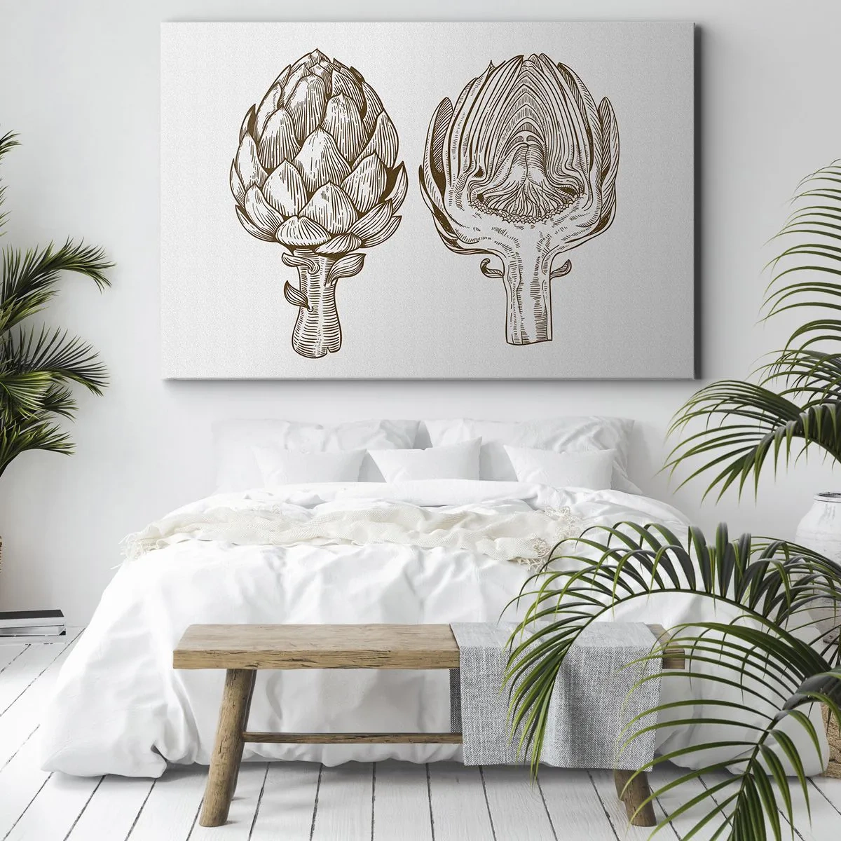 Lærredstryk - Billede på lærred - Vintage kunsttegning af en artiskok - 70x50cm - Lektion i anatomi - Moderne vægdekoration til stue og soveværelse ARTTOR