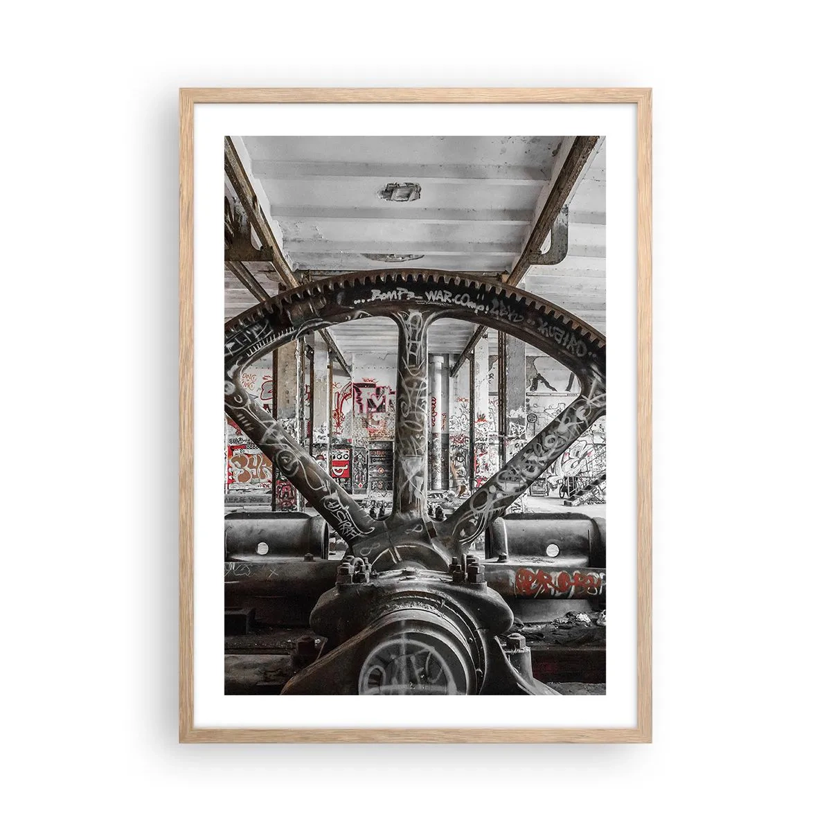 Plakat i ramme af lyst egetræ - Fabrikkens hemmelige liv - 50x70 cm