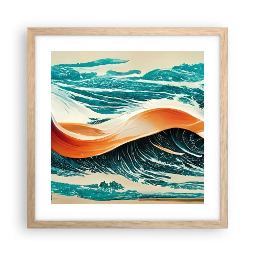 Plakat i ramme af lyst egetræ - Surferens drøm - 40x40 cm