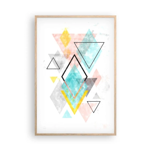 Plakat i ramme af lyst egetræ - Geometrisk leg - 61x91 cm