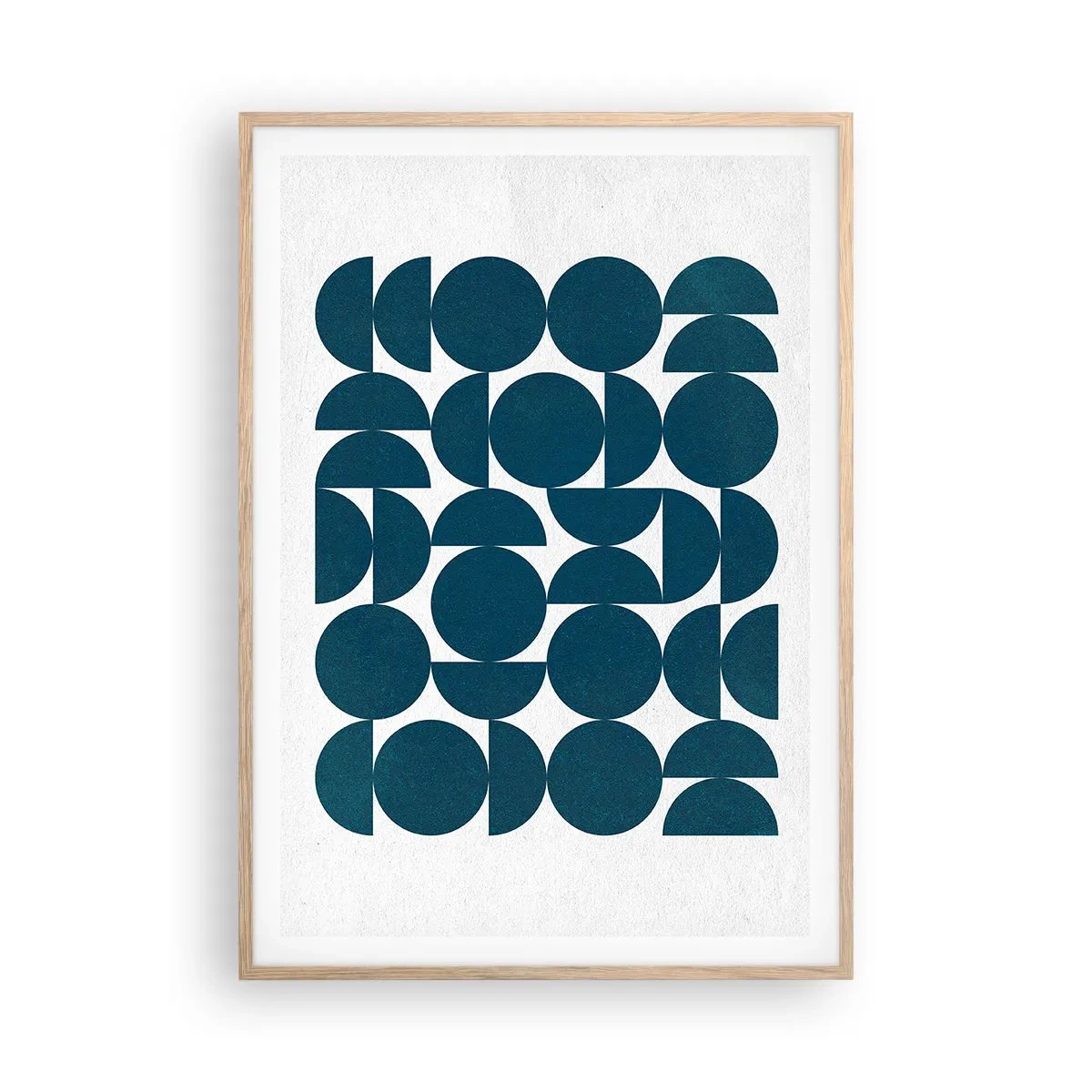Plakat i ramme af lyst egetræ - Cirkler og halvcirkler - 70x100 cm