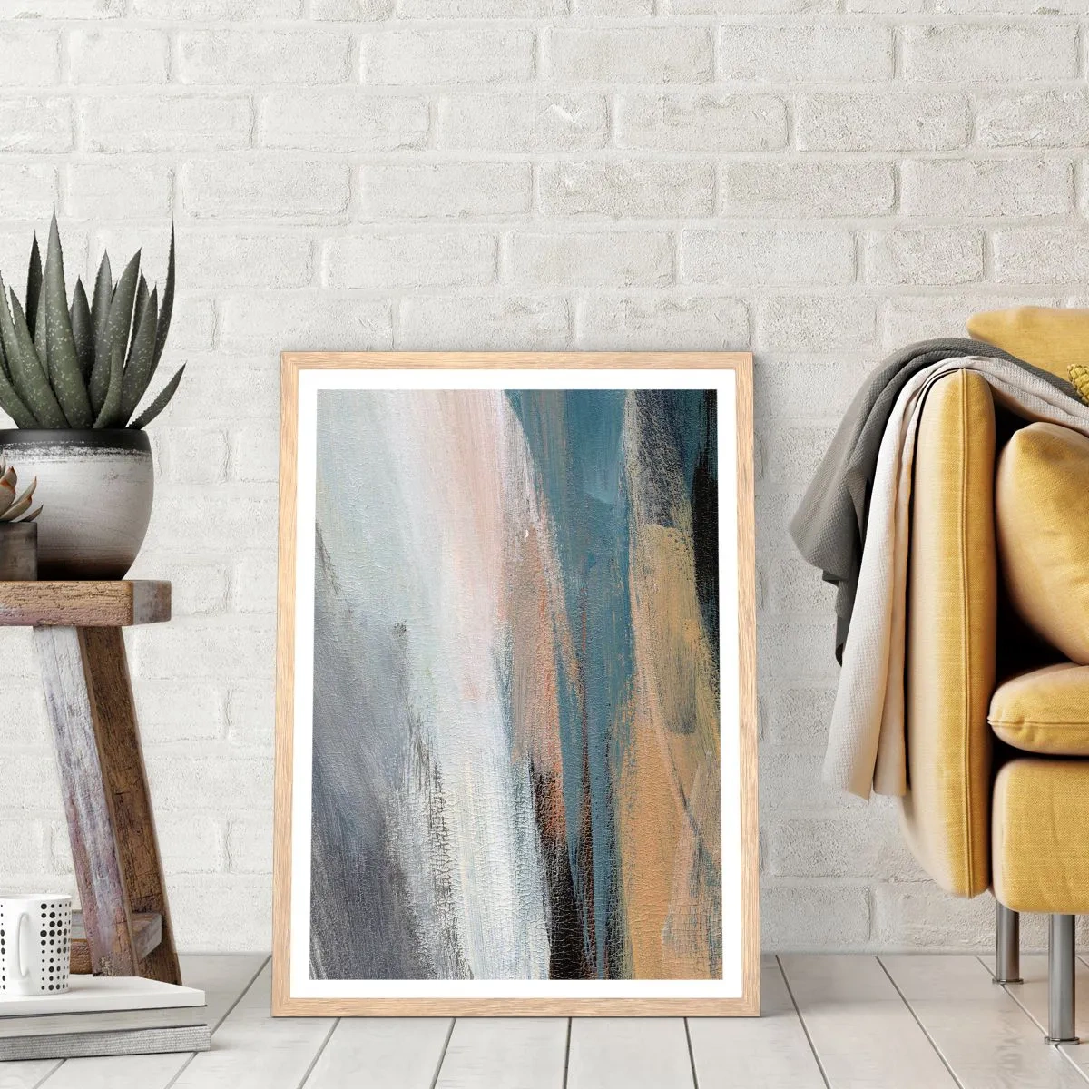 Plakat i ramme af lyst egetræ - Abstraktion: nordligt landskab - 40x50 cm