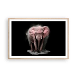 Plakat i ramme af lyst egetræ - Tænk ikke på en lyserød elefant! - 91x61 cm