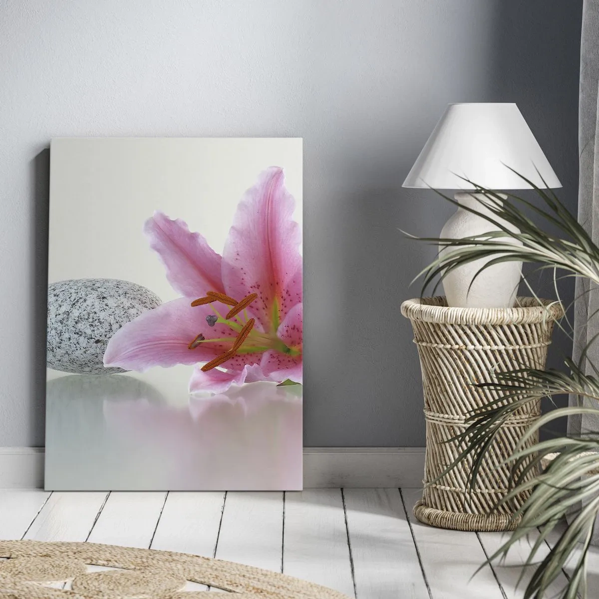 Lærredstryk - Billede på lærred - Et studie i rosa, grå og hvid - 80x120 cm