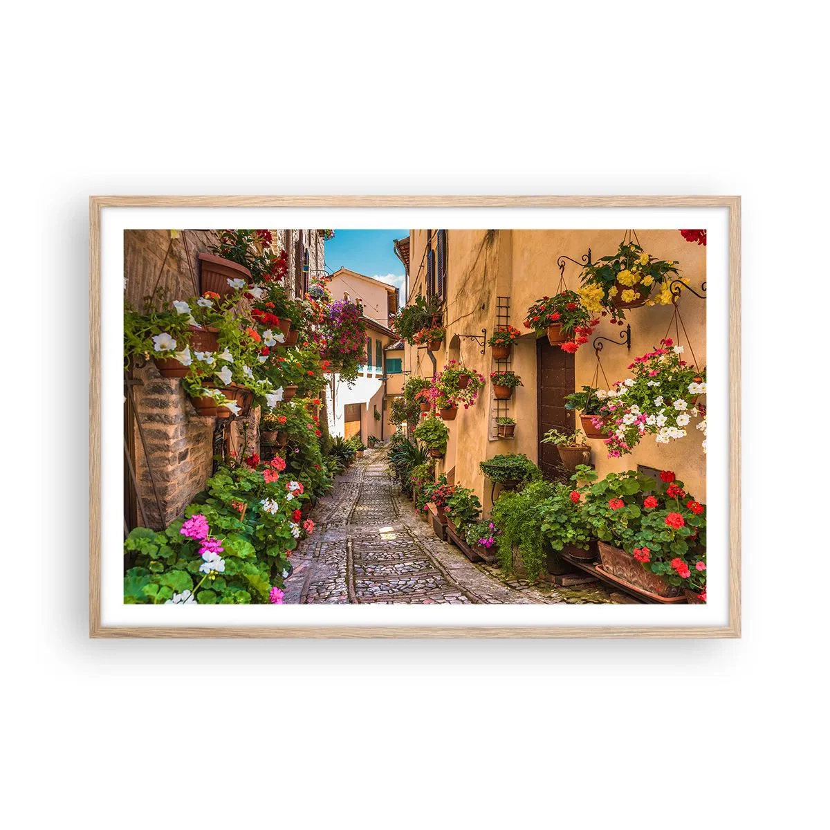 Plakat i ramme af lyst egetræ - Italiensk gyde - 91x61 cm