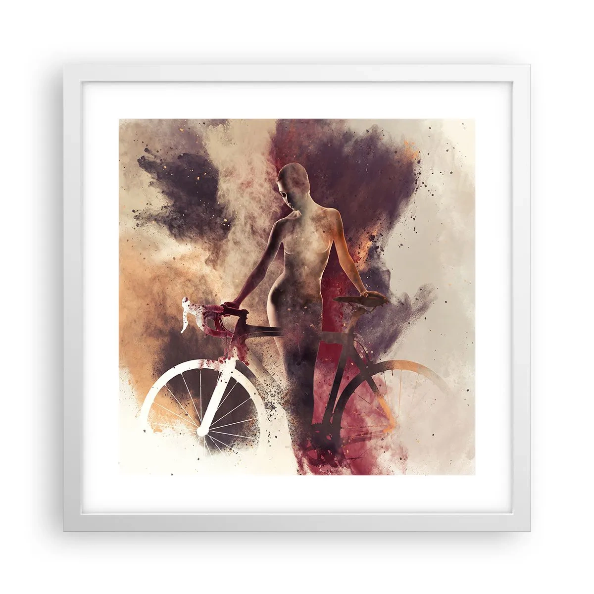 Plakat i hvid ramme - I marmor former den cyklende sjæl - 40x40 cm