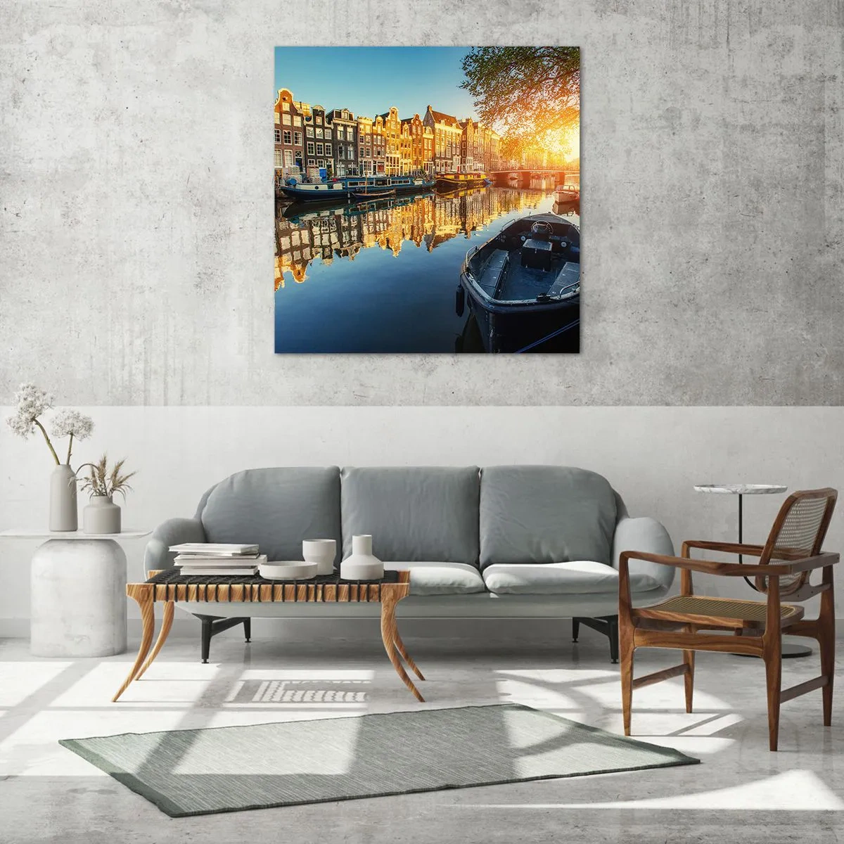 Billede på glas - Morgen i Amsterdam - 70x70 cm