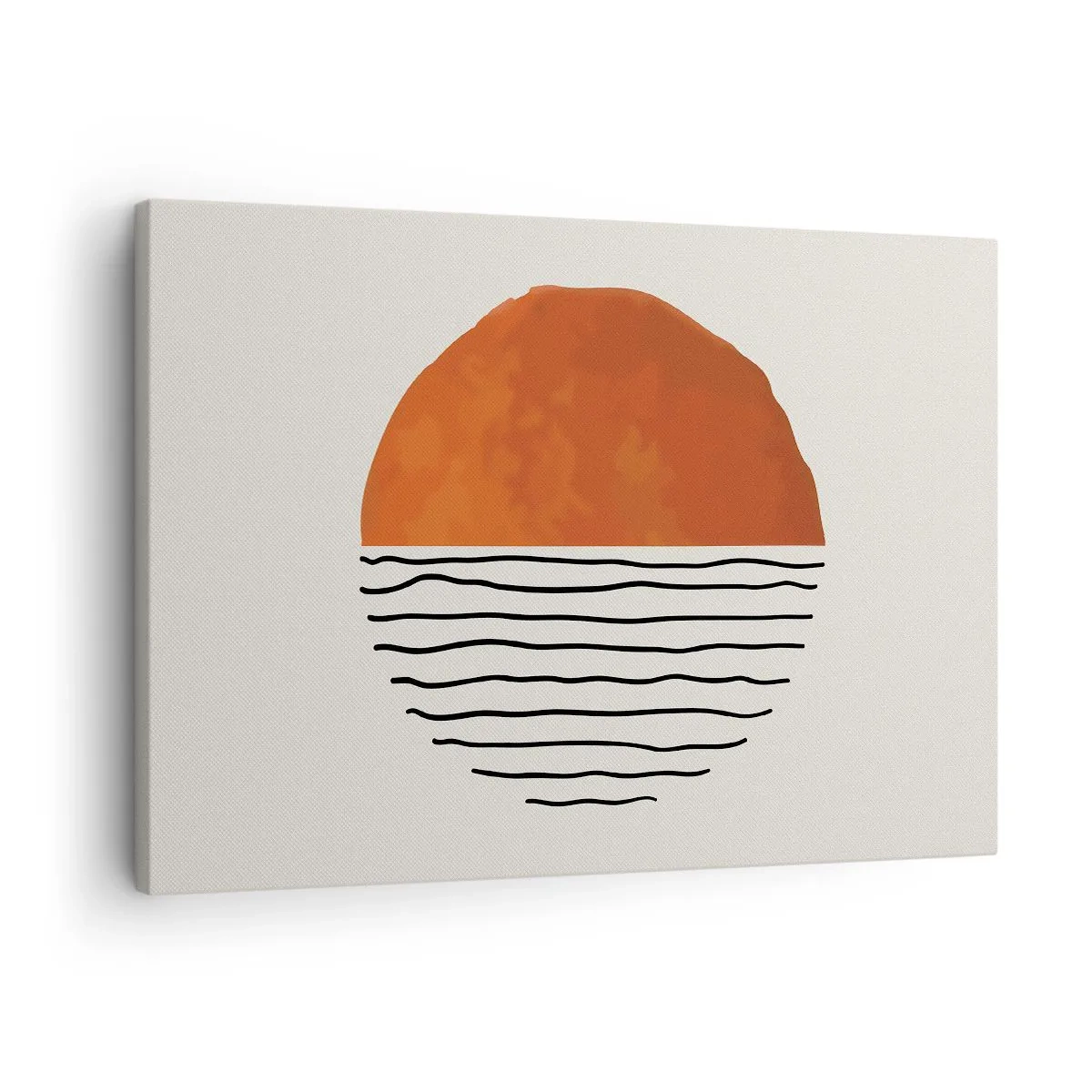 Lærredstryk - Billede på lærred - En minimalistisk solnedgang over bølgelignende linjer - 70x50cm - I en japansk atmosfære - Moderne vægdekoration til stue og soveværelse ARTTOR