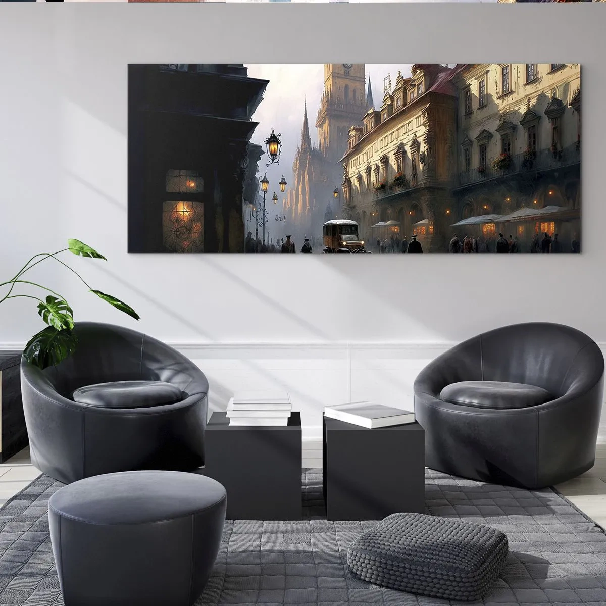 Billede på glas - Magien i en aften i Prag - 140x50 cm