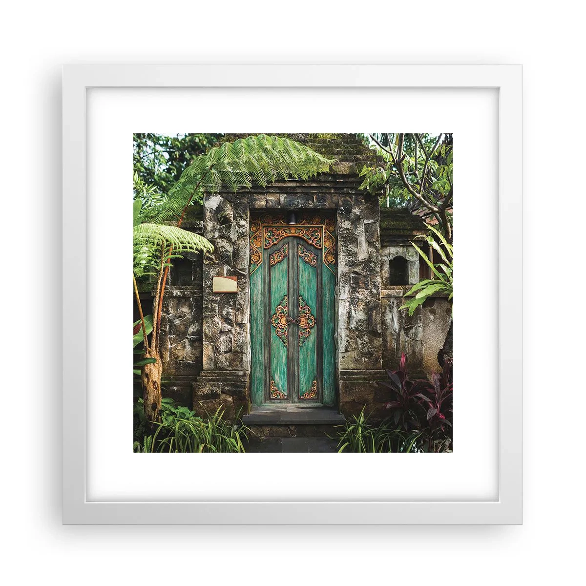 Plakat i hvid ramme - En dør til en eksotisk verden - 30x30 cm