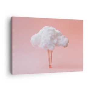 Lærredstryk - Billede på lærred - Ben i en sky på en lyserød baggrund - 70x50cm - Et sødt løfte - Moderne vægdekoration til stue og soveværelse ARTTOR