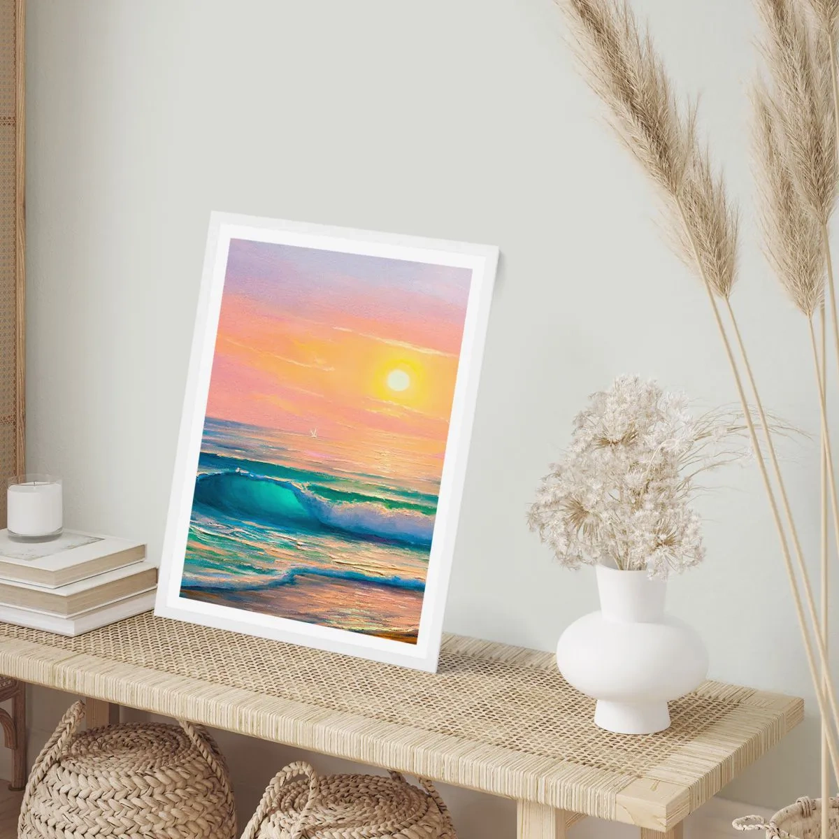 Plakat i hvid ramme - Bølgernes turkisfarvede sang - 40x50 cm