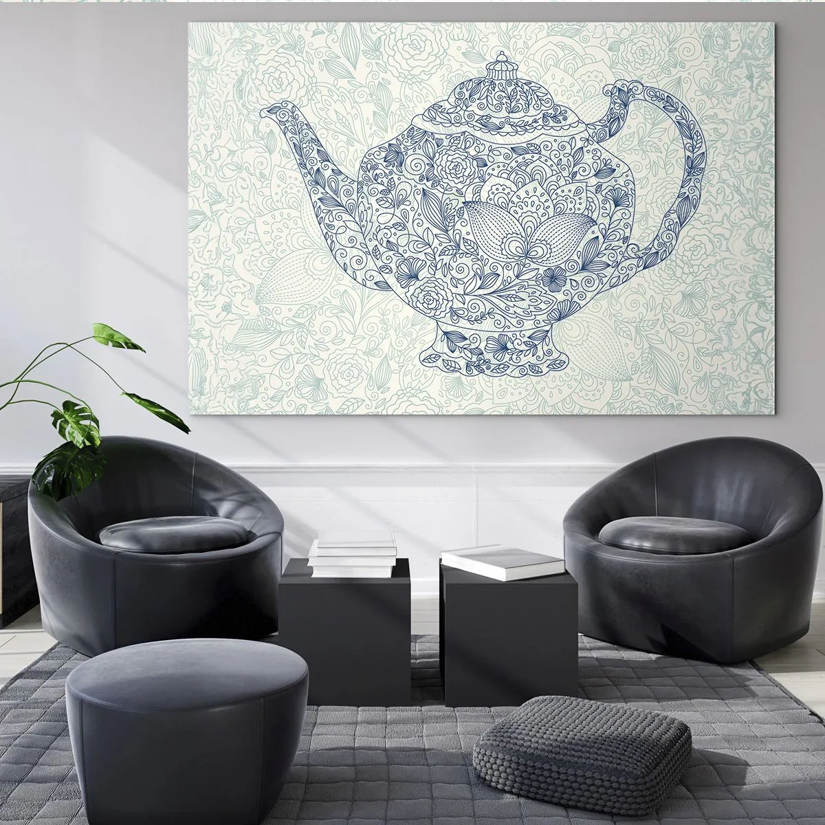 Billede på glas - Vintage-stil blomster tekande - 70x50cm - Teens charme - Moderne vægdekoration til stue og soveværelse ARTTOR