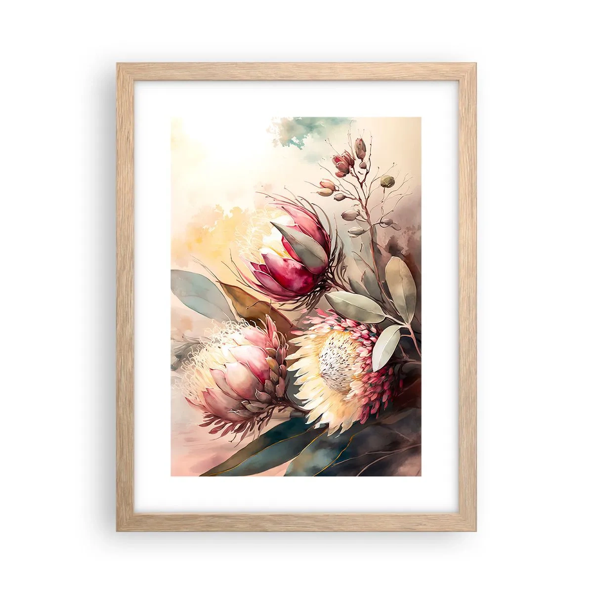 Plakat i ramme af lyst egetræ - I profil og en face - 30x40 cm