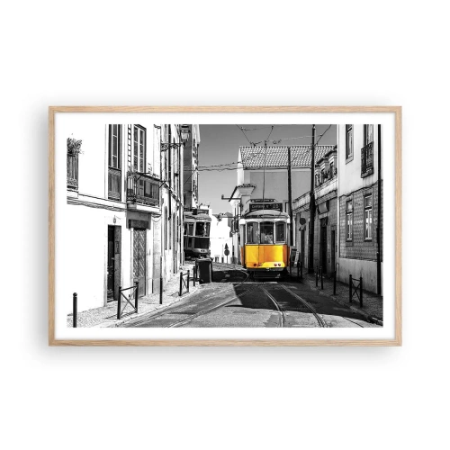 Plakat i ramme af lyst egetræ - Lissabons ånd - 91x61 cm