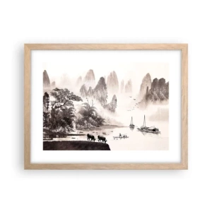 Plakat i ramme af lyst egetræ - Østens eksotiske hverdag - 40x30 cm