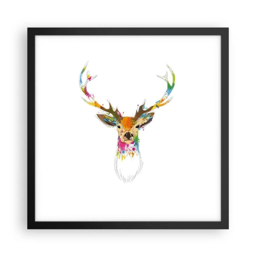 Plakat i sort ramme - Blid kronhjort badet i farver - 40x40 cm