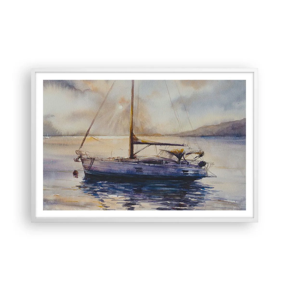 Plakat i hvid ramme - Aften i bugten - 91x61 cm