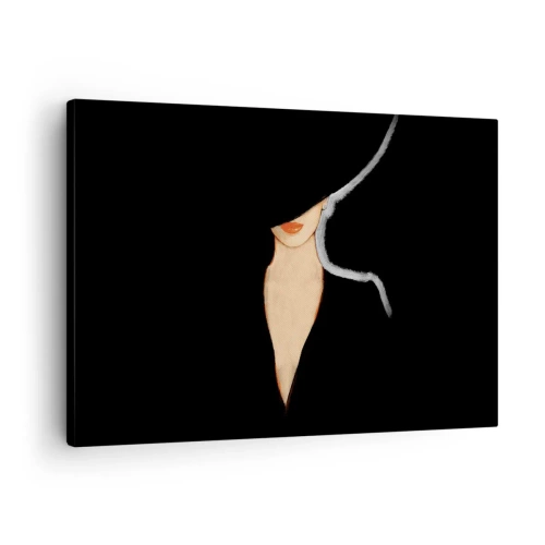Lærredstryk - Billede på lærred - Silhuet af en kvinde med hat på sort baggrund - 70x50cm - Elegance og stil - Moderne vægdekoration til stue og soveværelse ARTTOR