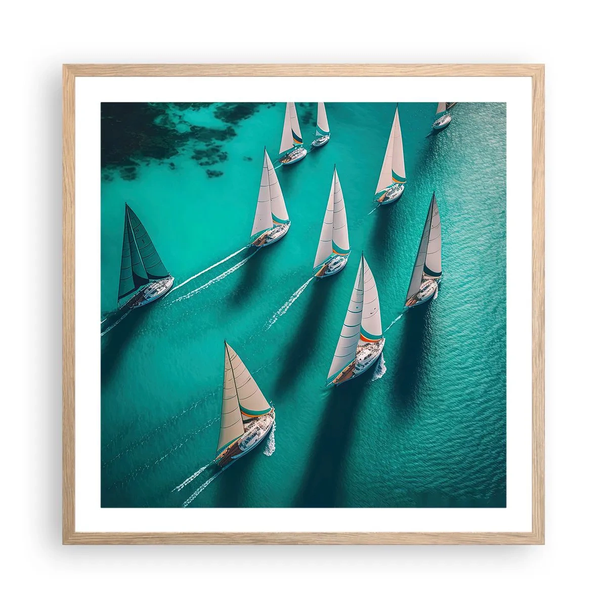 Plakat i ramme af lyst egetræ - Konkurrerer med vinden - 60x60 cm