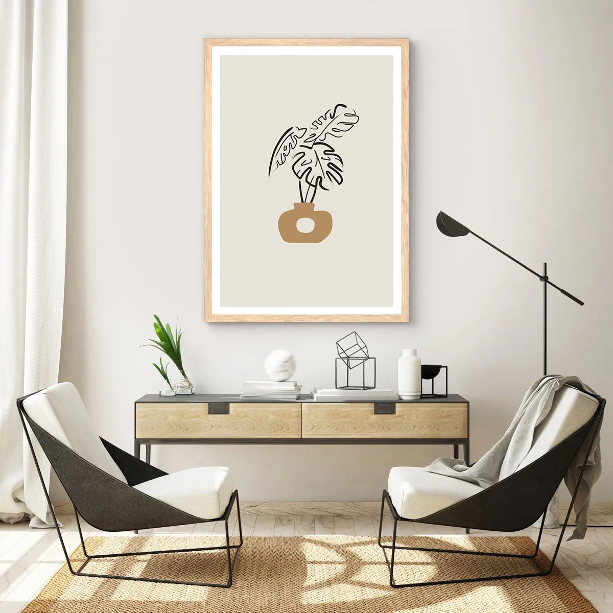 Plakat i ramme af lyst egetræ - Monstera - udsmykning af huset - 61x91 cm