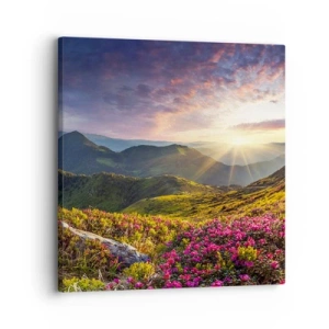 Lærredstryk - Billede på lærred - Friskheden af en morgen i bjergene - 30x30 cm