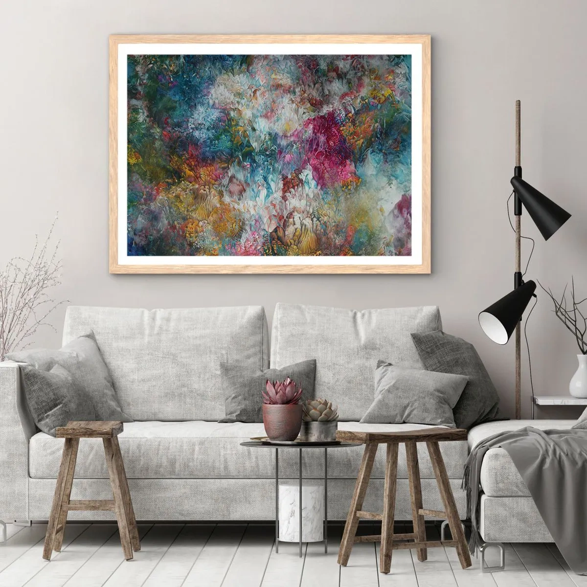Plakat i ramme af lyst egetræ - I fuldt flor - 100x70 cm