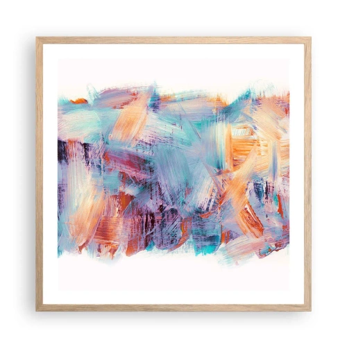 Plakat i ramme af lyst egetræ - Farverigt rod - 60x60 cm