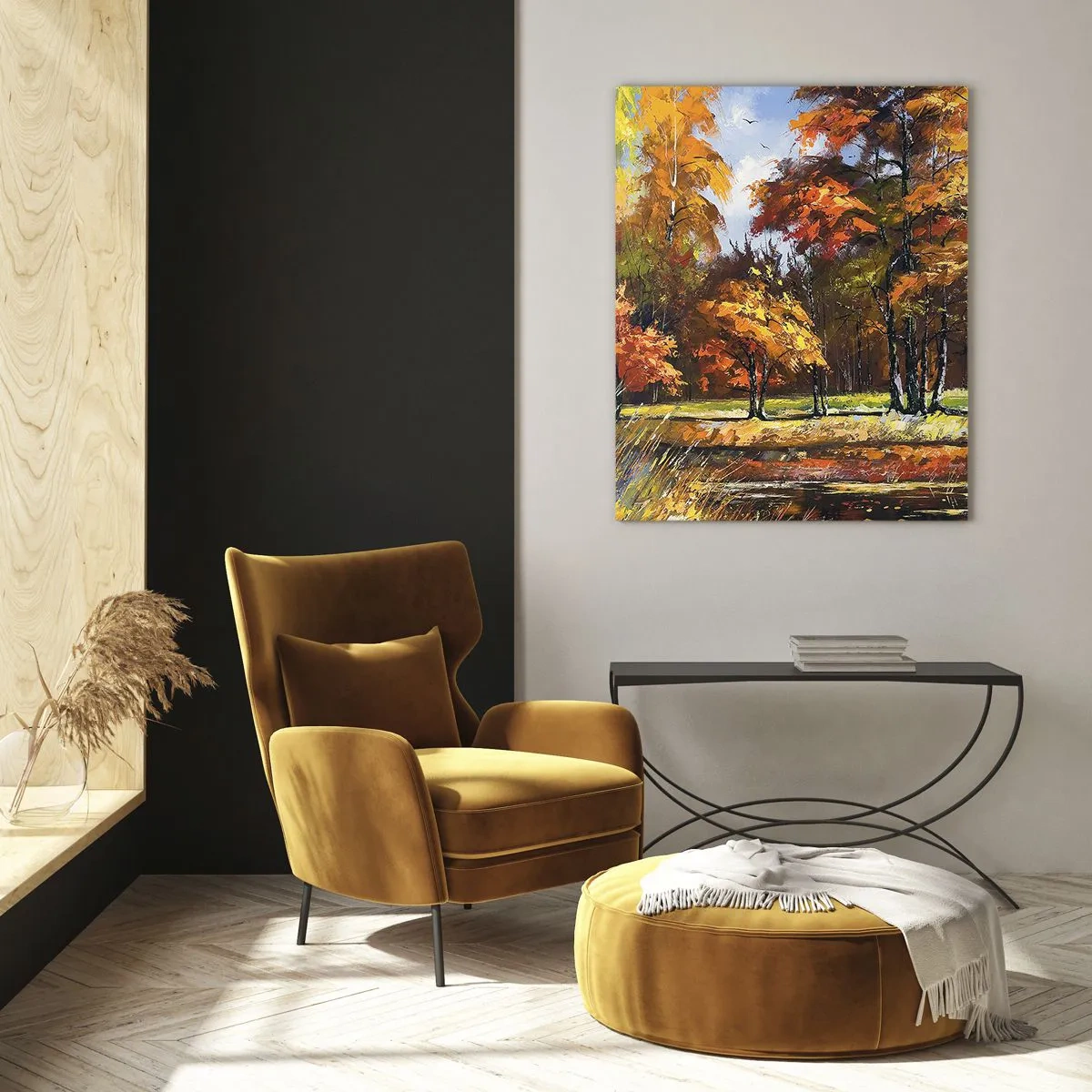 Billede på glas - Landskab i guld og bronze - 70x100 cm