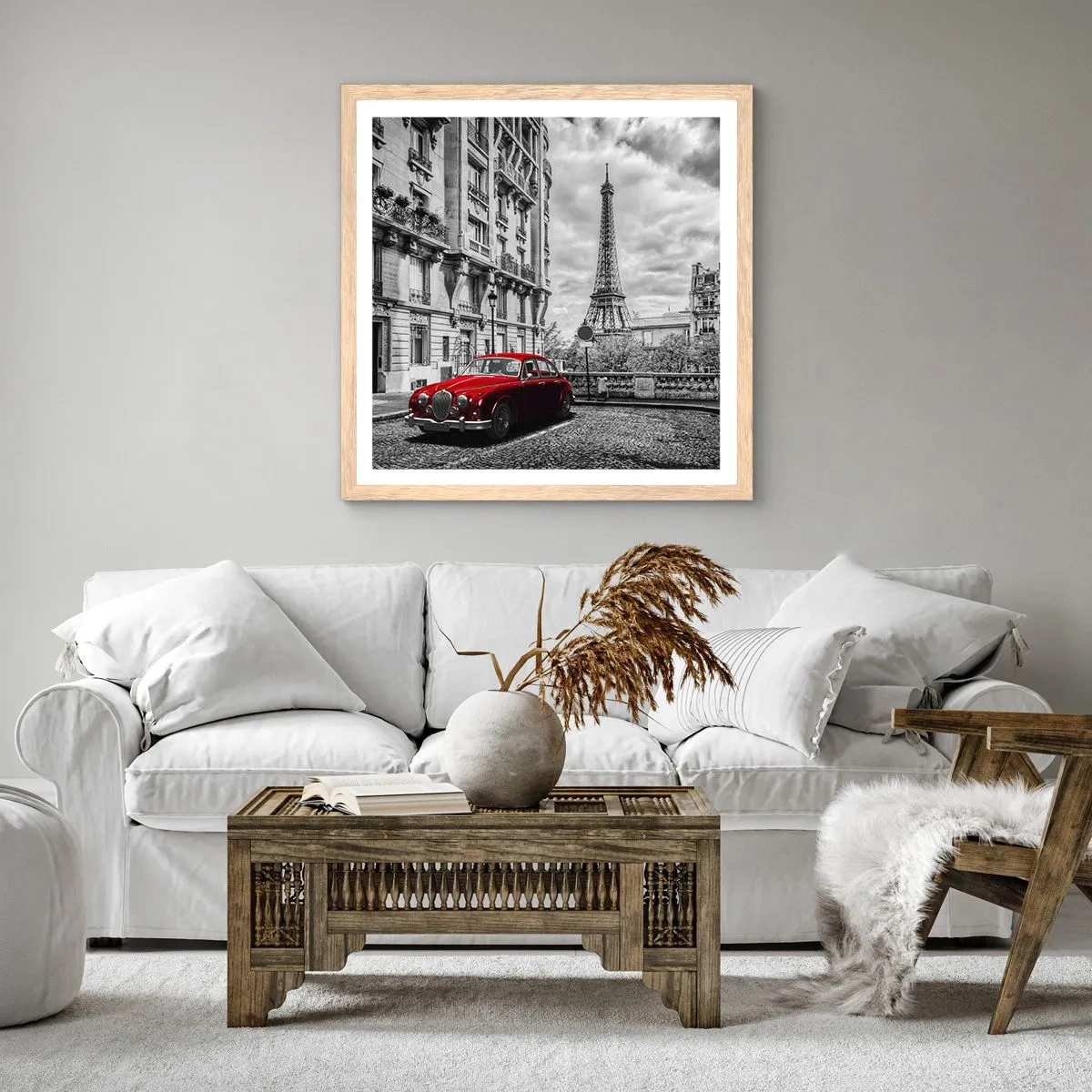 Plakat i ramme af lyst egetræ - Rovdyr i byen - 50x50 cm