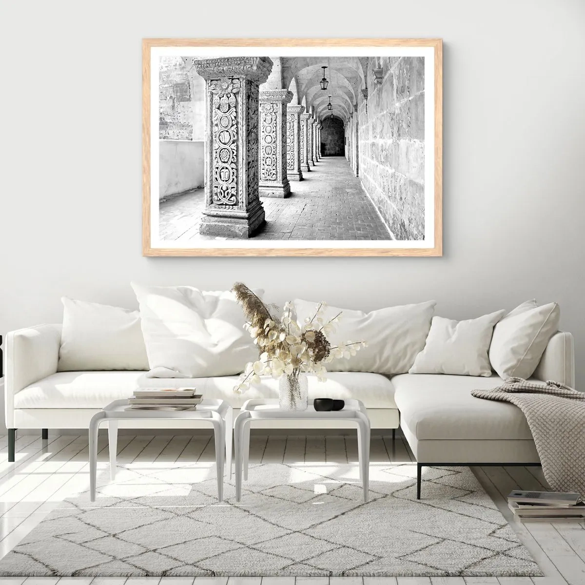 Plakat i ramme af lyst egetræ - Og hvor går det hen...? - 50x40 cm