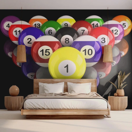 Fototapet Selvklæbende Deluxe Sticker - Forskellige farver af leg - Sport, Billard, Billardbolde - 450x315 cm