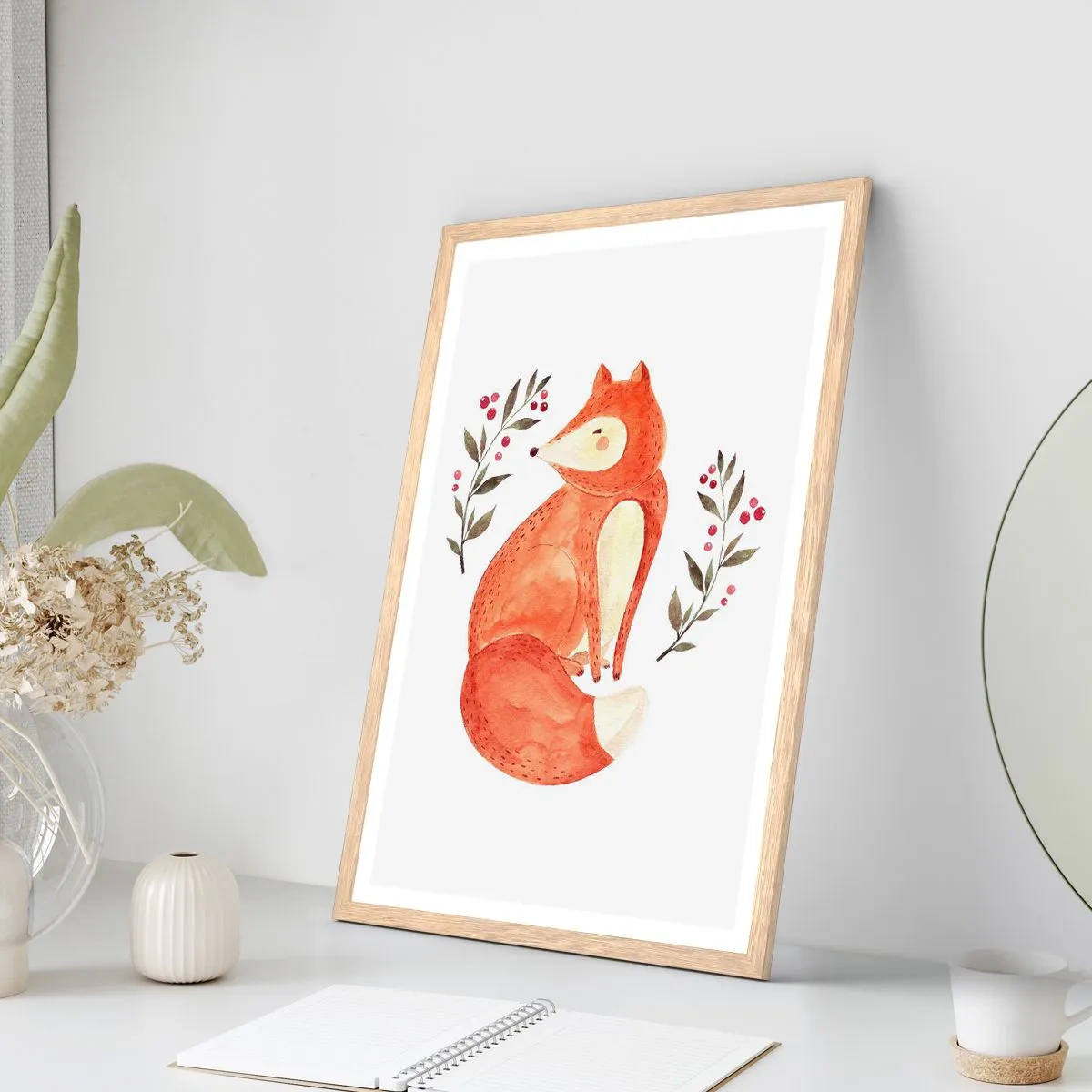 Plakat i ramme af lyst egetræ - Lille rødhåret - 40x50 cm