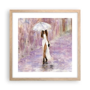 Plakat i ramme af lyst egetræ - I den syrenrøde regn - 40x40 cm