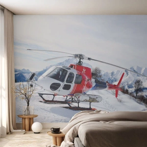Fototapet Selvklæbende Deluxe Sticker - Altid klar - Helikopter, Landskab, Alperne - 300x210 cm