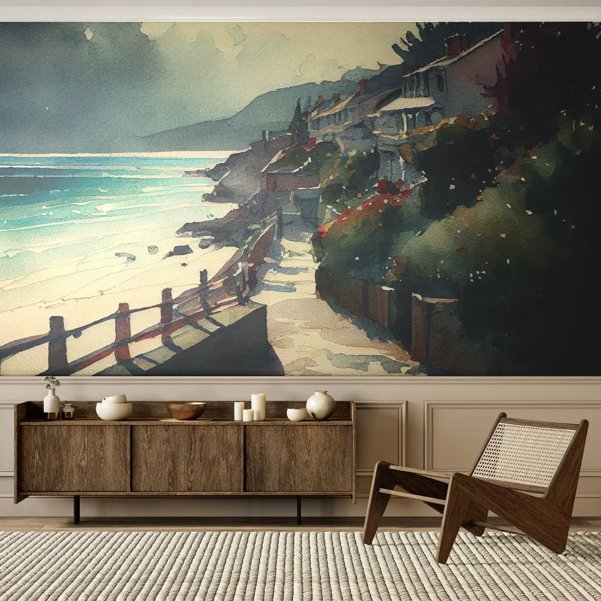 Fototapet Premium Canvas - Middelhavsby - Huse, Landskab, Strand - 350x256 cm
