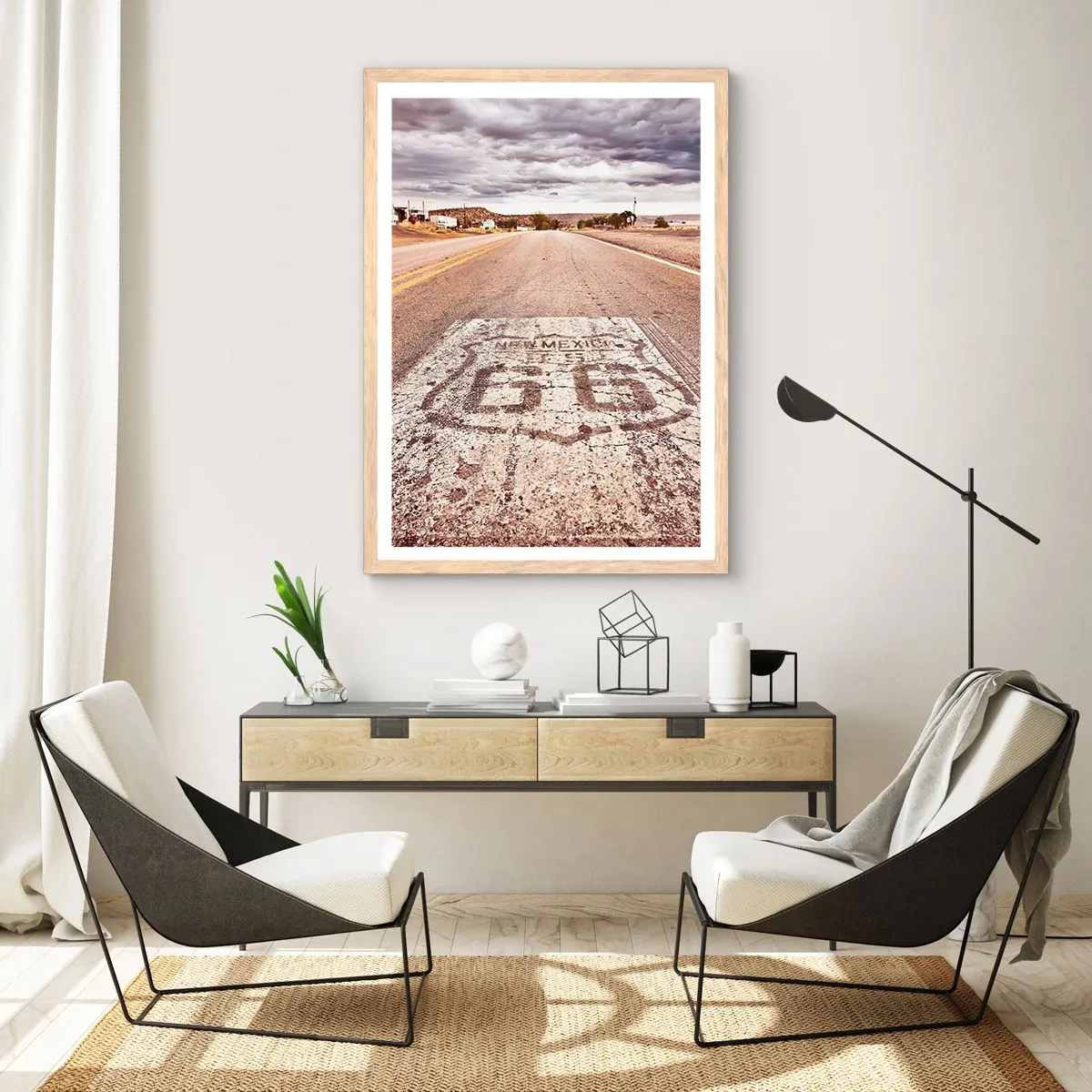 Plakat i ramme af lyst egetræ - Mother Road - amerikansk legende - 50x70 cm