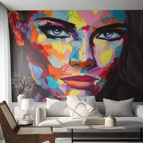 Fototapet Selvklæbende Deluxe Sticker - Også en farverig sjæl - Portræt af en kvinde, ansigt, Stykke - 200x140 cm