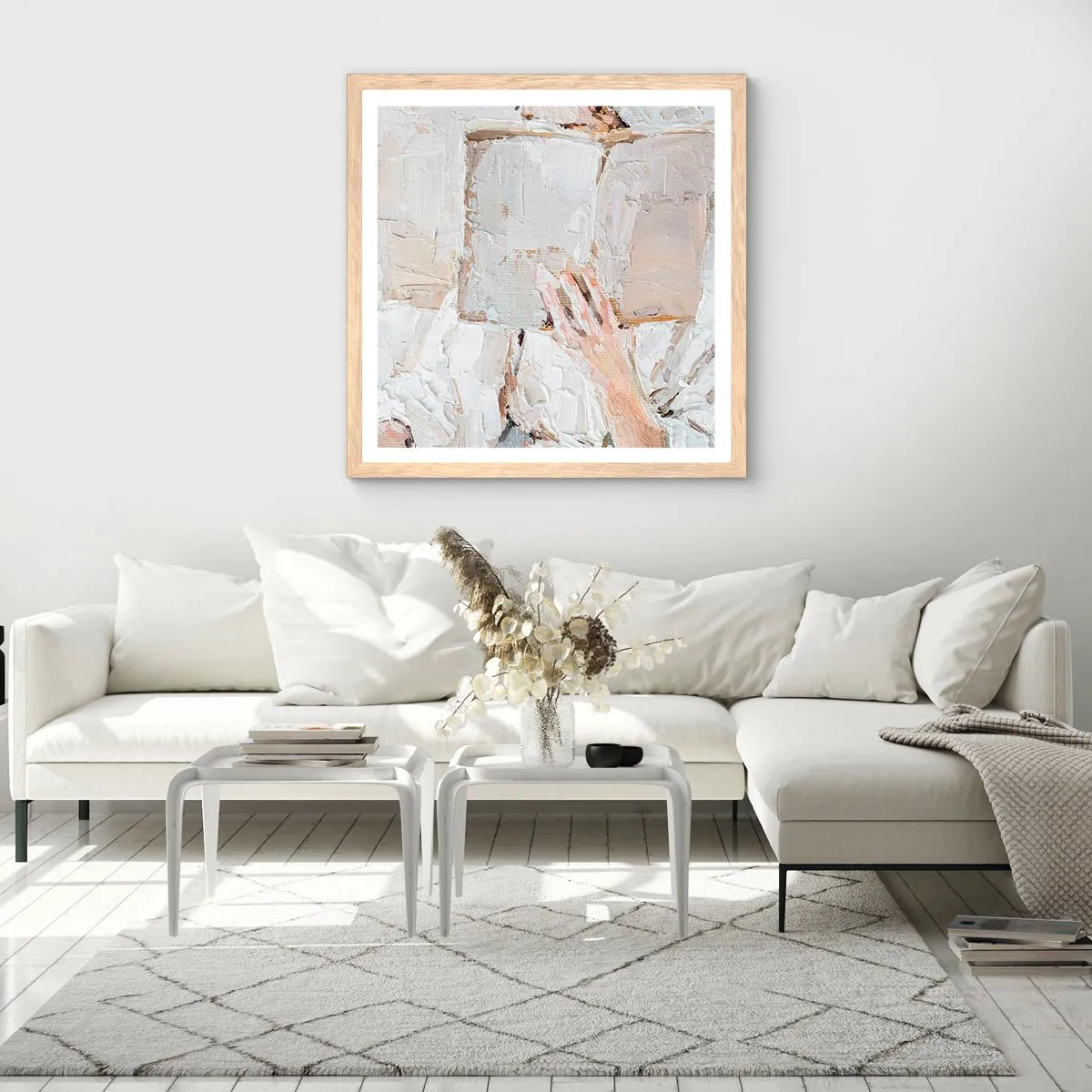 Plakat i ramme af lyst egetræ - I en anden verden - 50x50 cm