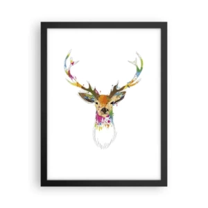 Plakat i sort ramme - Blid kronhjort badet i farver - 30x40 cm