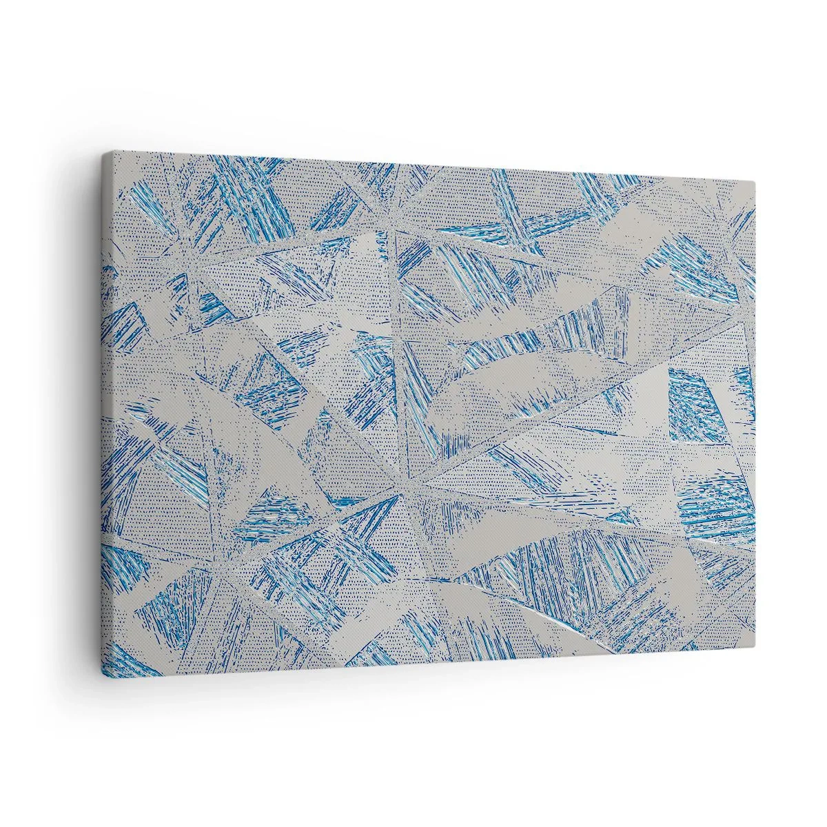 Lærredstryk - Billede på lærred - Geometriske mønstre i blå og grå nuancer - 70x50cm - I en gråblå labyrint - Moderne vægdekoration til stue og soveværelse ARTTOR