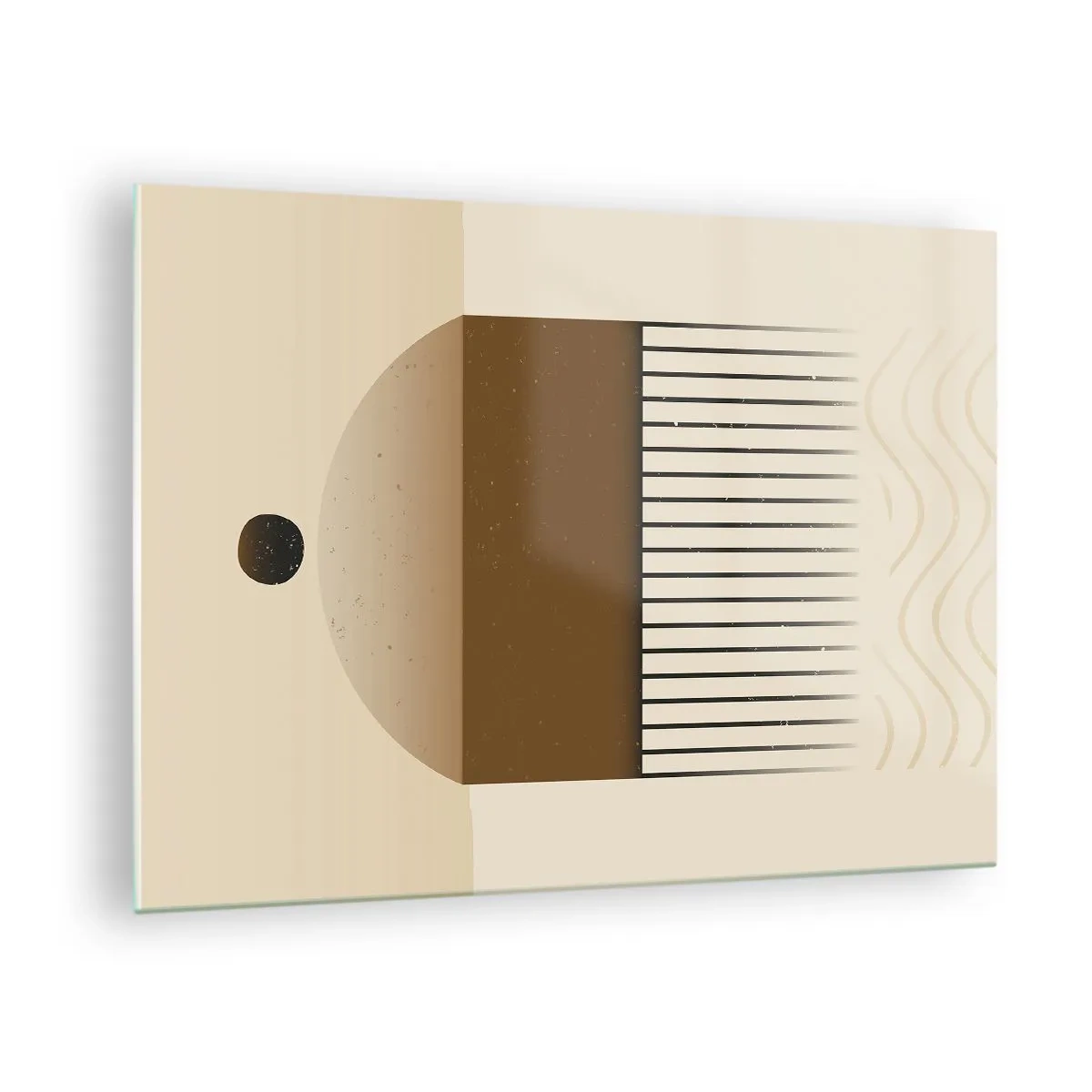 Billede på glas - Beige og brun abstraktion med geometriske former og linjer - 70x50cm - Forskellige stater - Moderne vægdekoration til stue og soveværelse ARTTOR