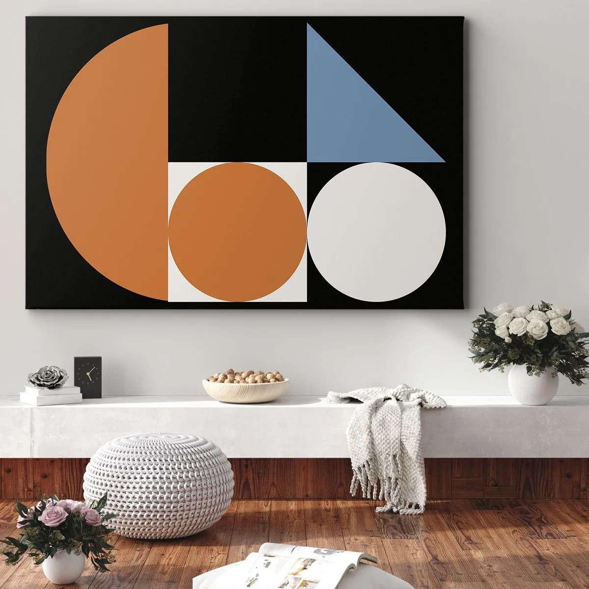 Lærredstryk - Billede på lærred - Geometrisk mønster med farverige former på en sort baggrund - 70x50cm - System til figurer - Moderne vægdekoration til stue og soveværelse ARTTOR