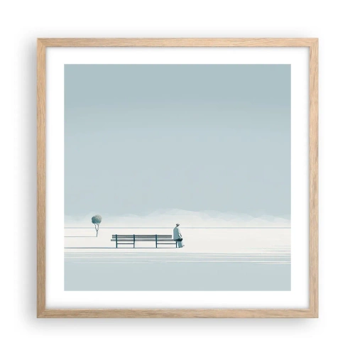 Plakat i ramme af lyst egetræ - Ja, jeg venter. - 50x50 cm