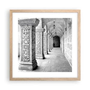 Plakat i ramme af lyst egetræ - Og hvor går det hen...? - 40x40 cm