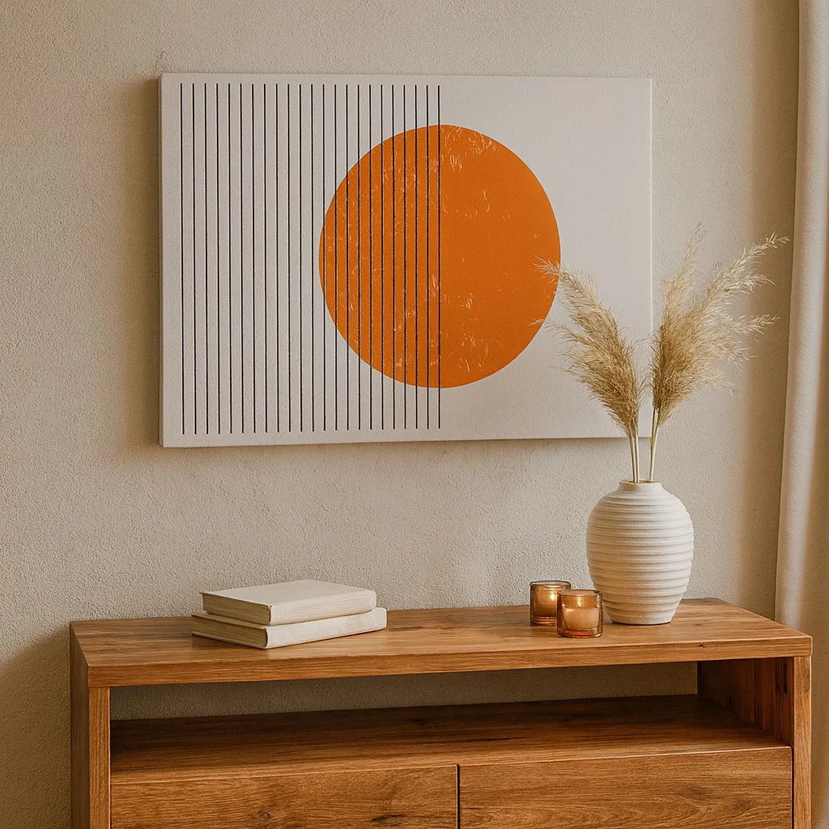Lærredstryk - Billede på lærred - Minimalistisk sol med geometriske linjer - 70x50cm - Altid solen - Moderne vægdekoration til stue og soveværelse ARTTOR