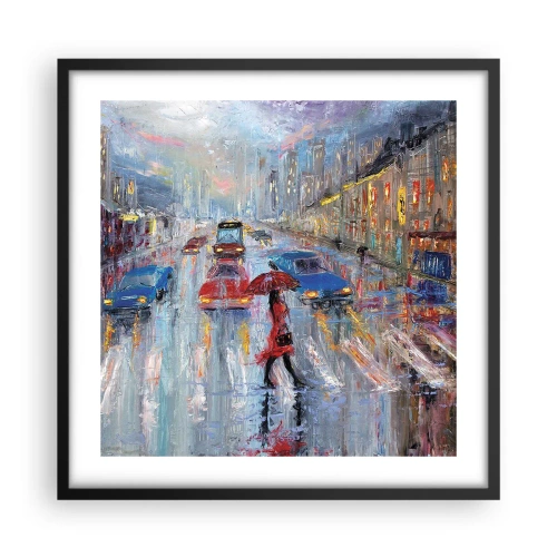 Plakat i sort ramme - Regnfuld eftermiddag i byen - 50x50 cm