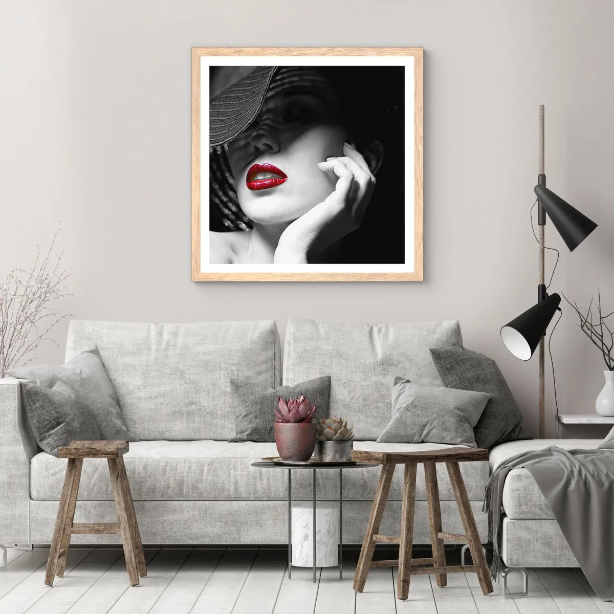 Plakat i ramme af lyst egetræ - Studie i skarlagenrødt - 60x60 cm