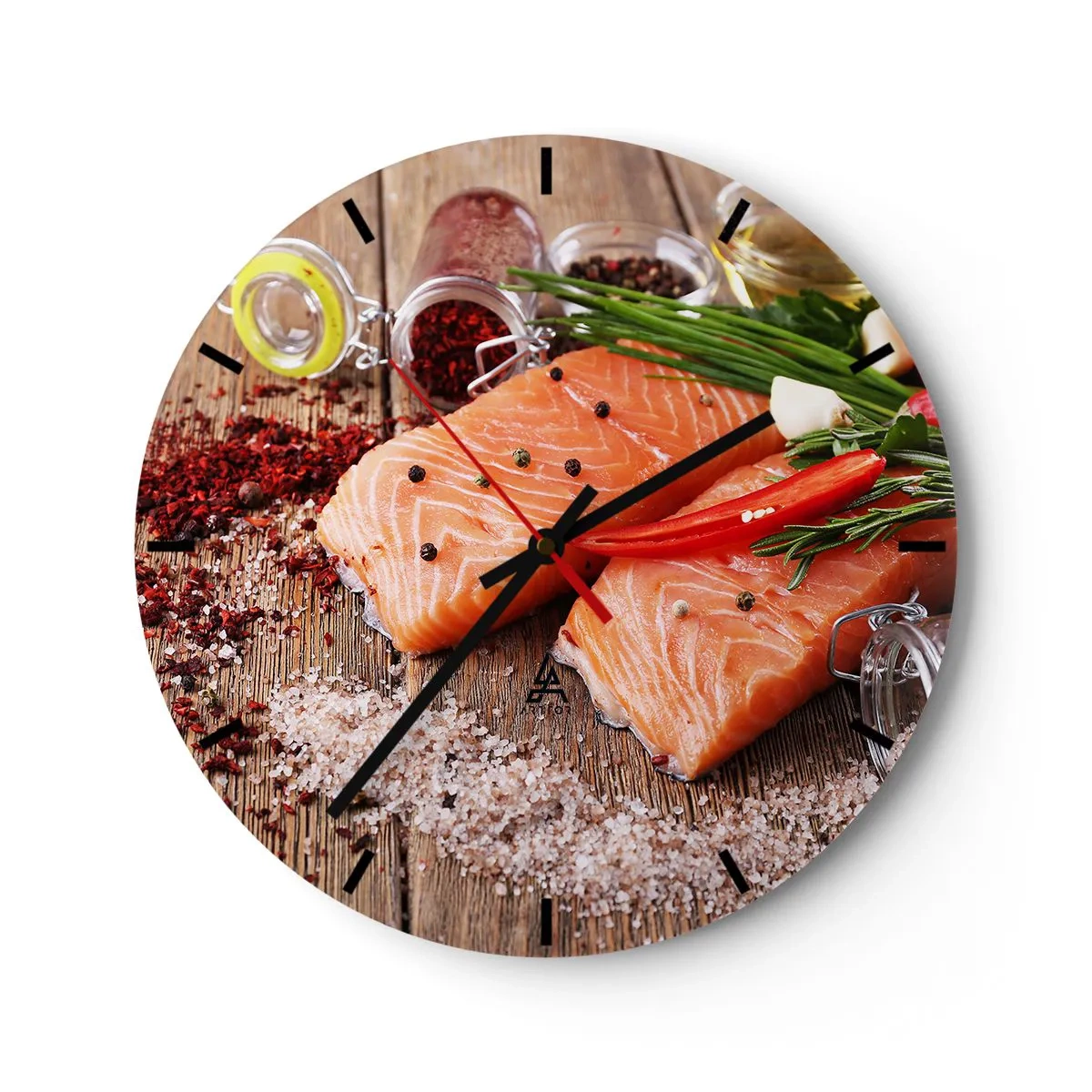 Vægur, Uret - Laksefilet med krydderier - 30x30cm - Norske køkken eventyr - Moderne vægdekoration til stue, køkken og soveværelse ARTTOR