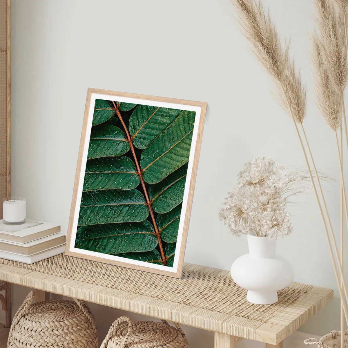 Plakat i ramme af lyst egetræ - I en grøn rytme - 61x91 cm